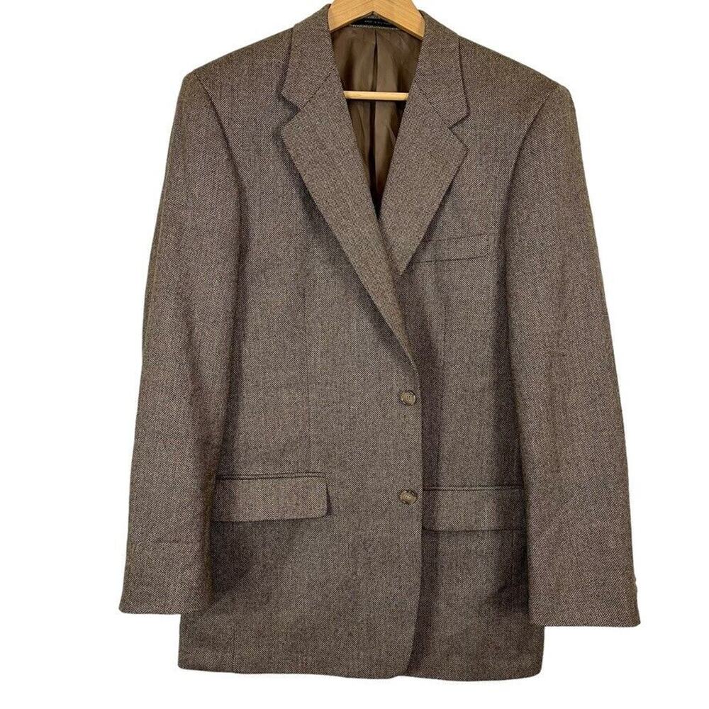 Club Room Mens Brown Beige Woven Suit Jacket Blazer Wool Cashmere sz 42 L